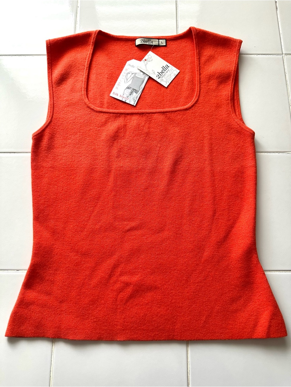 2bella Boutique Silk Blend Coral Tank Sweater NWT Square Neck Large